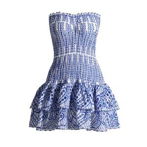 Blue and White Strapless Dress
